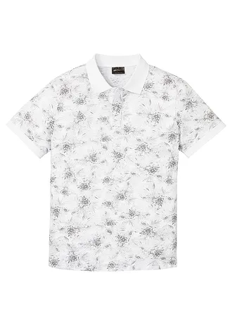 Polo 100% coton, Couleur: blanc-gris clair floral