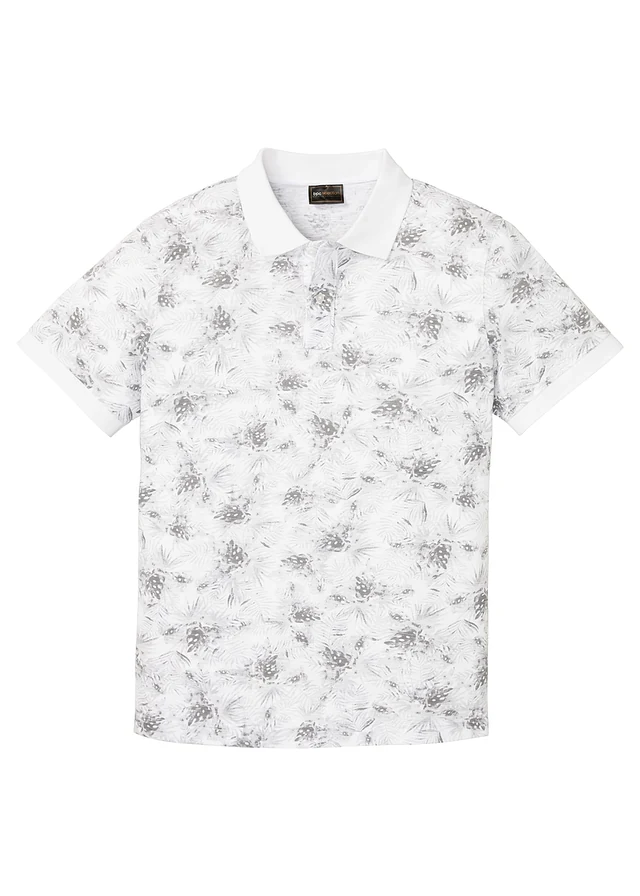 Polo 100% coton, Couleur: blanc/gris clair floral