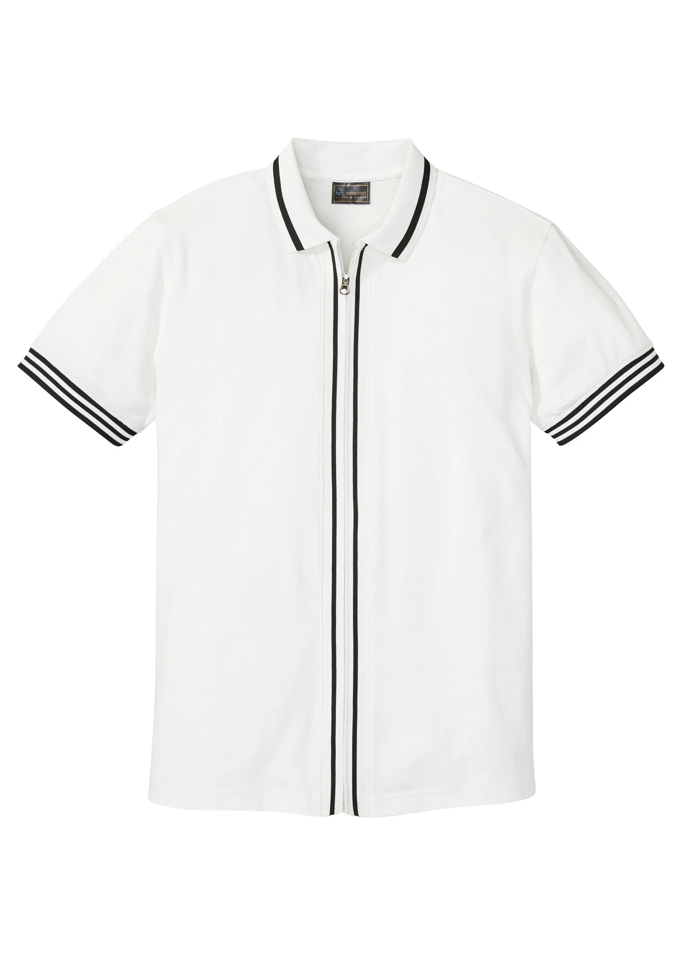 Piqué poloshirt van katoen met ritssluiting • wit/zwart • bonprix online shop