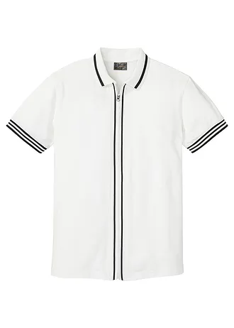 Piqué poloshirt van katoen met ritssluiting • wit/zwart • bonprix online shop
