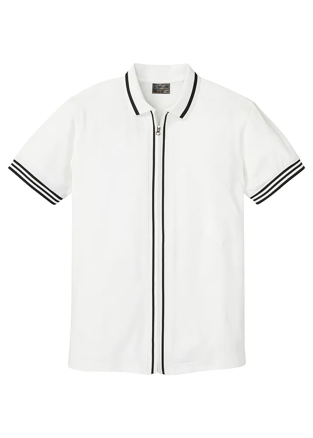Piqué poloshirt van katoen met ritssluiting • wit/zwart • bonprix online shop