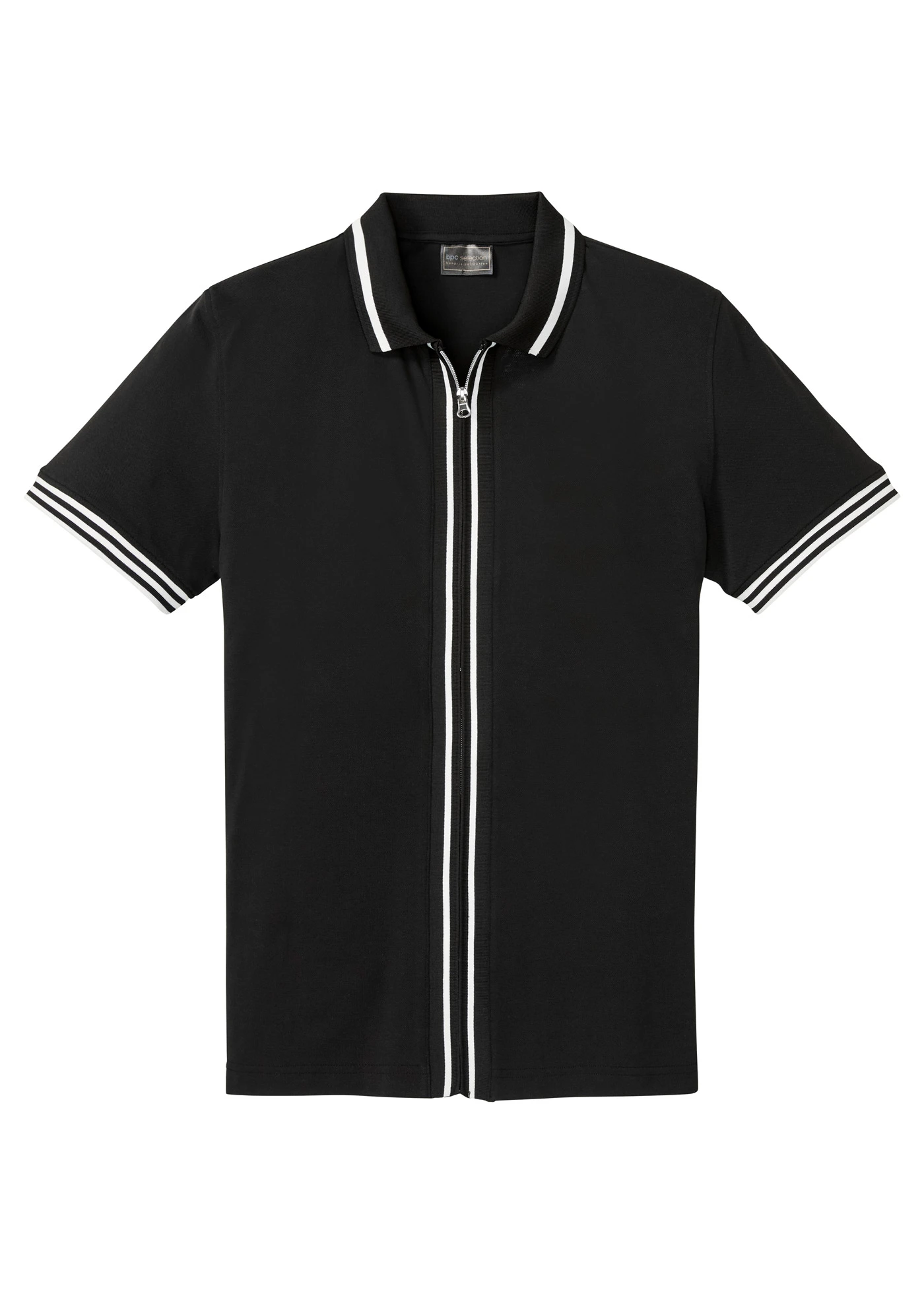 Bluză polo pique cu fermoar, din bumbac 100% • negru/alb • magazin bonprix