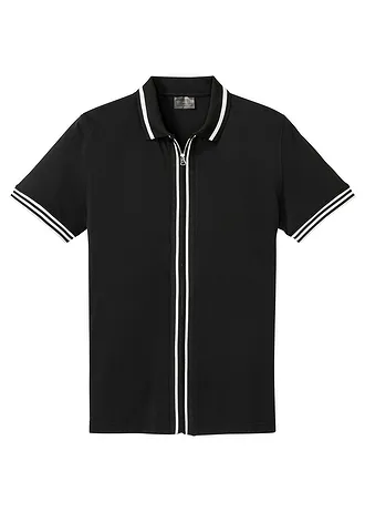 Piqué poloshirt van katoen met ritssluiting • zwart/wit • bonprix online shop