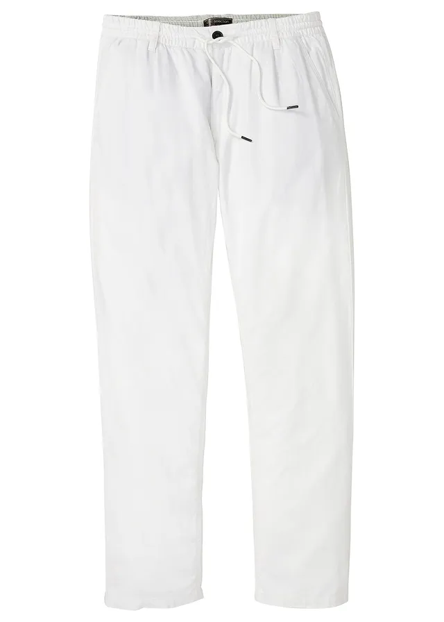 Pantaloni drepți cu in, cu elastic și șiret în talie, Relaxed Fit, Straight