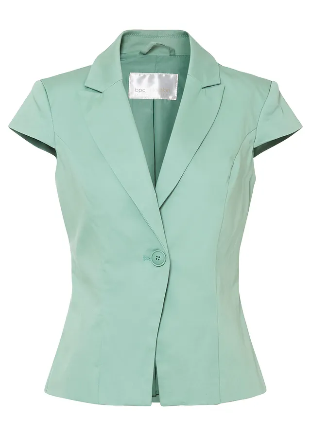 Blazer à manches courtes en satin de coton, Couleur: vert sauge