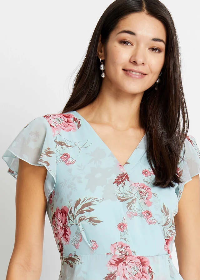 Rochie din șifon cu volane • bleu cu flori • magazin bonprix