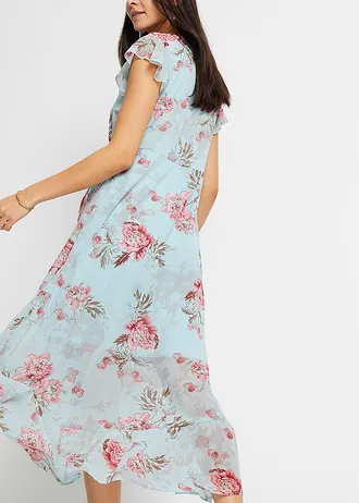 Rochie din șifon cu volane • bleu cu flori • magazin bonprix