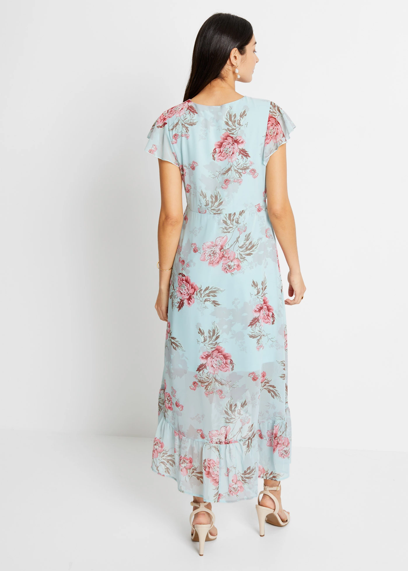 Robe en mousseline à volants • bleu clair floral • Boutique bonprix