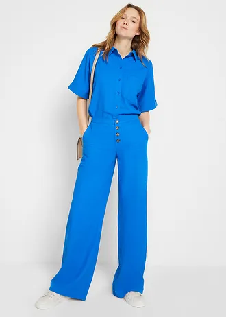 Lange palazzo broek met linnen • azuurblauw • bonprix online shop