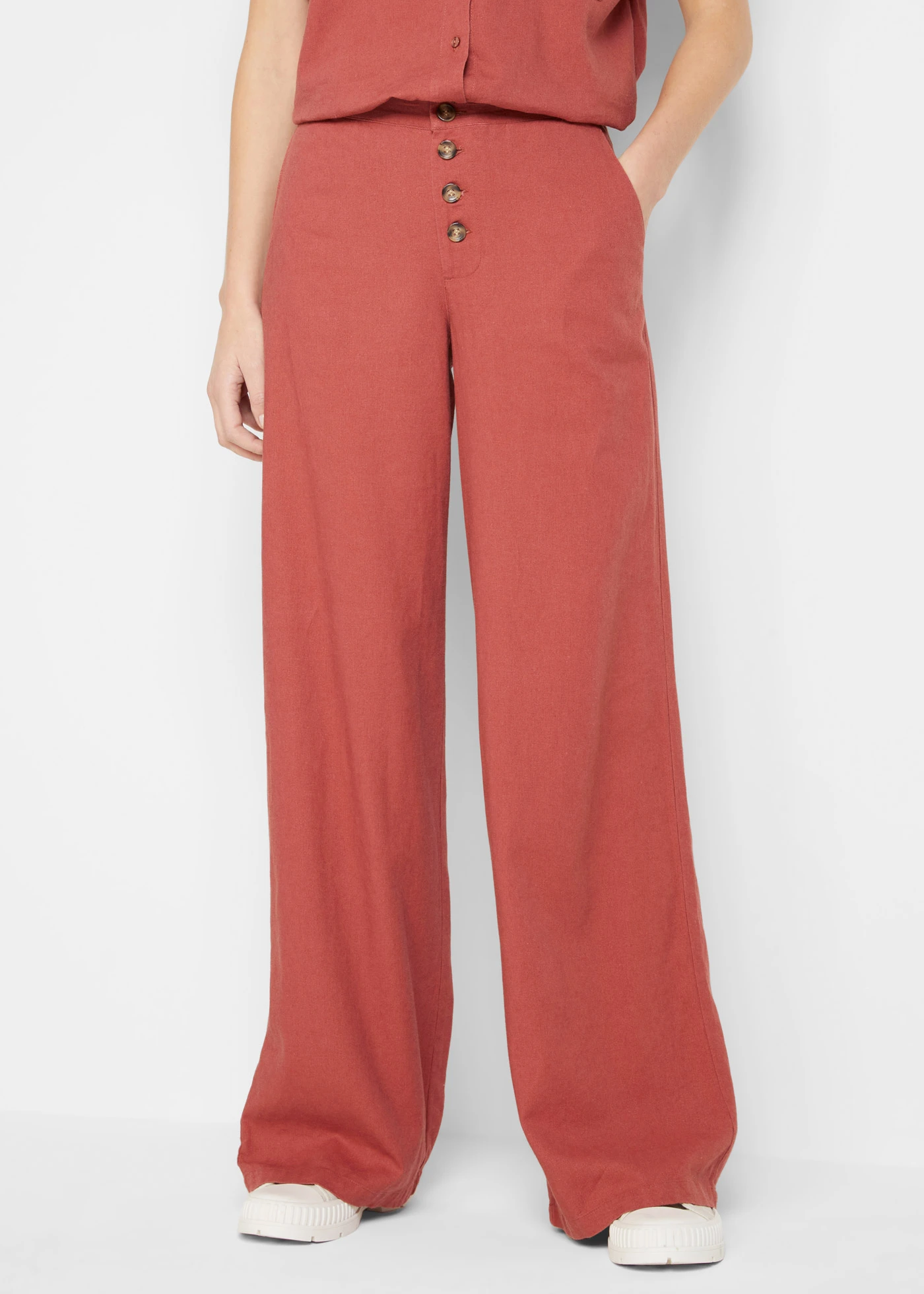Pantalon palazzo en lin mélangé, long • brun marsala • Boutique bonprix