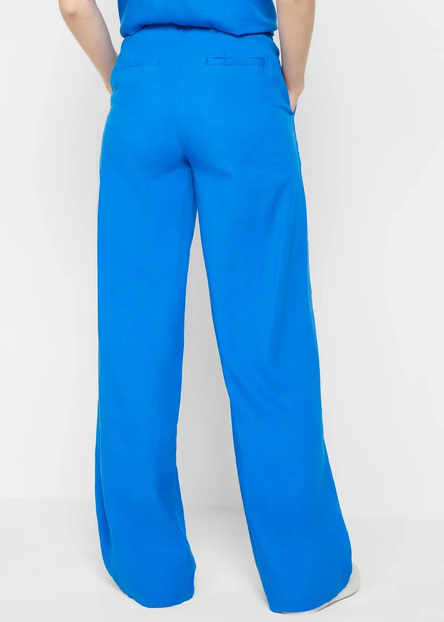 Pantalon palazzo en lin mélangé, long, Couleur: bleu azur