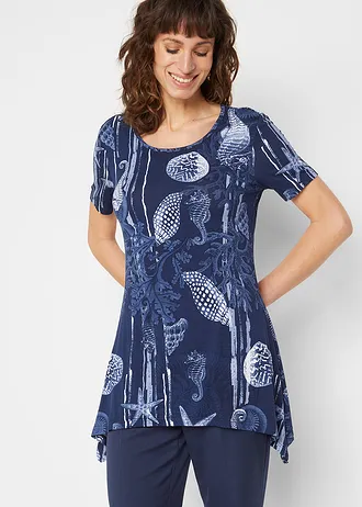 Longshirt van een zachte viscosemix, Kleur: donkerblauw-wit gedessineerd