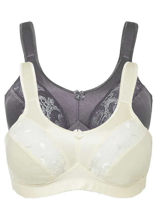 Lot de 2 soutiens-gorge grand maintien sans armatures, bretelles rembourrées, Couleur: champagne + anthracite