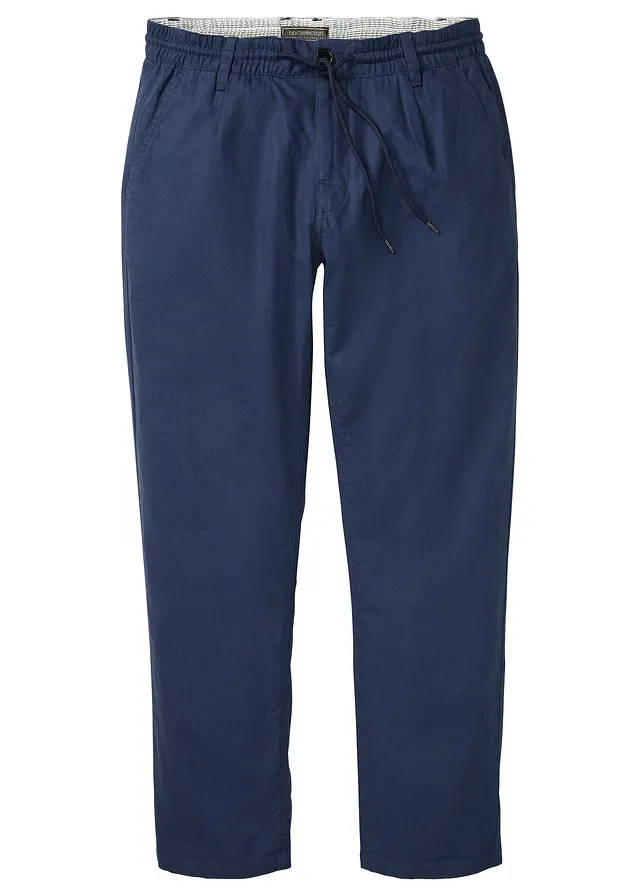 Regular fit linnen instapbroek, straight • donkerblauw • bonprix online shop