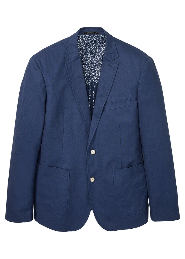 Colbert met linnen, regular fit, Kleur: donkerblauw