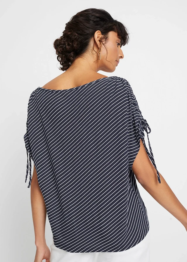 Shirt van zachte viscose, Kleur: donkerblauw/wit gestreept