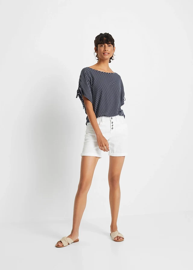 Shirt van zachte viscose, Kleur: donkerblauw/wit gestreept