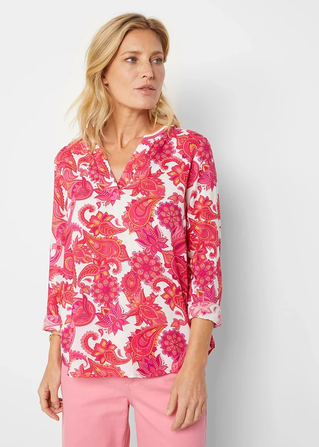 Tuniekblouse van soepele viscose, Kleur: pinklady-felroze-soft oranje paisley