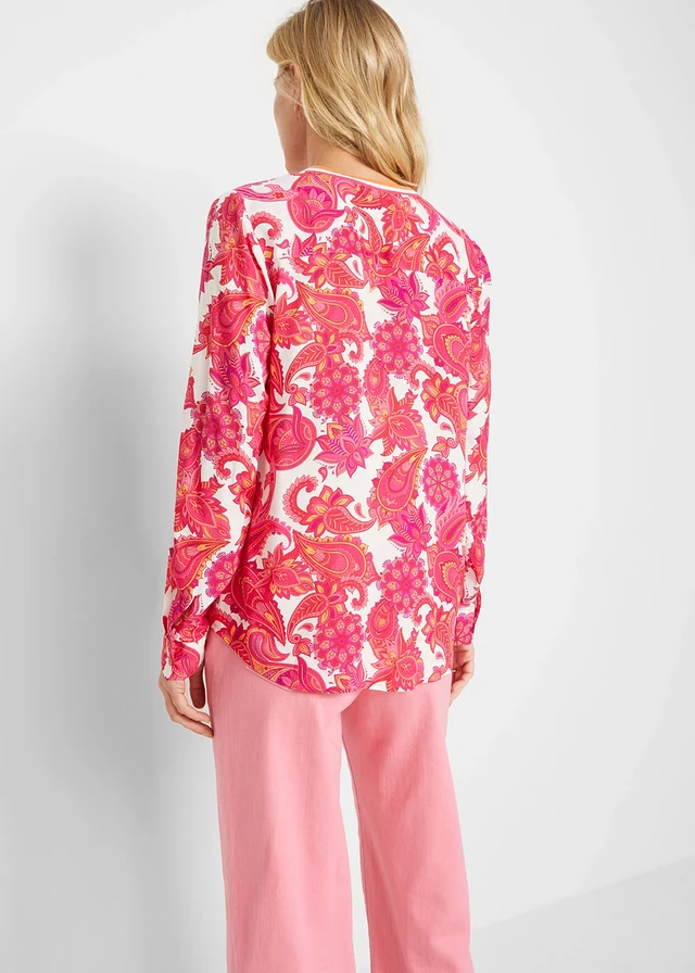 Blouse en viscose fluide, Couleur: fuchsia/rose vif/orange clair paisley