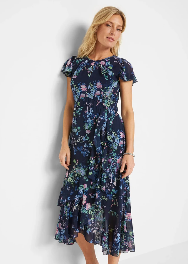 Robe en mousseline à manches papillon • bleu foncé floral • product-page.page-title-suffix