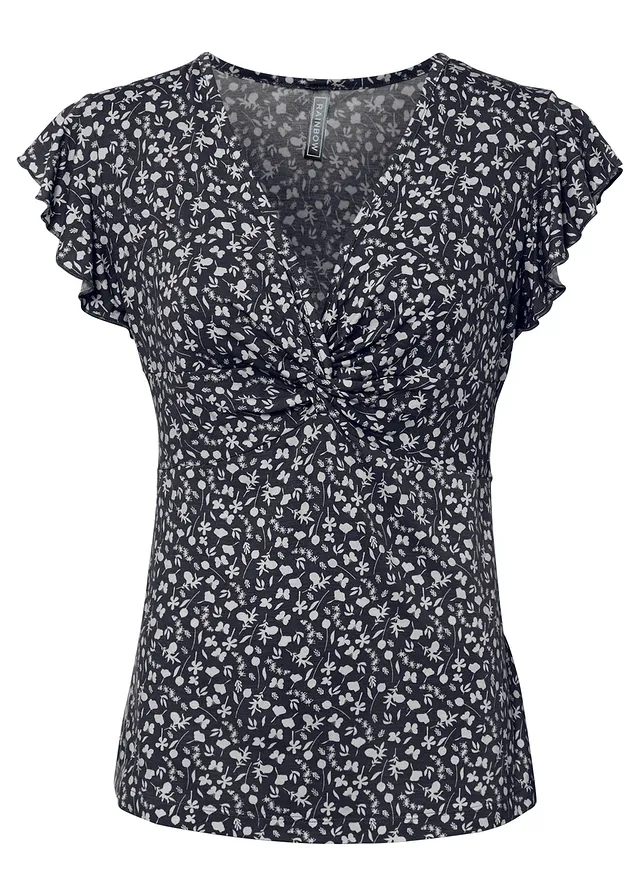 Blouse en jersey viscose extensible, Couleur: noir-blanc floral