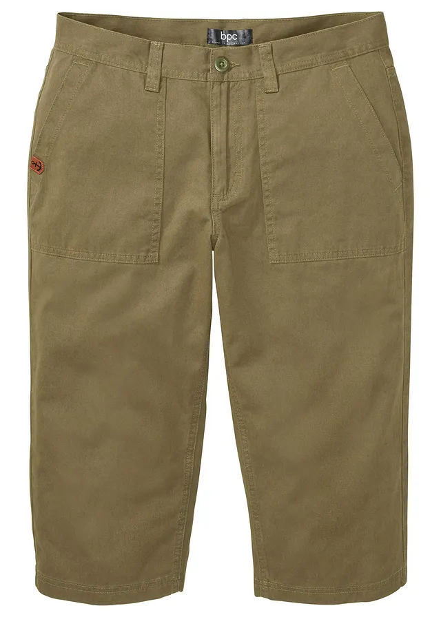 Lange bermuda met opgestikte zakken, regular fit, Kleur: olijfgroen
