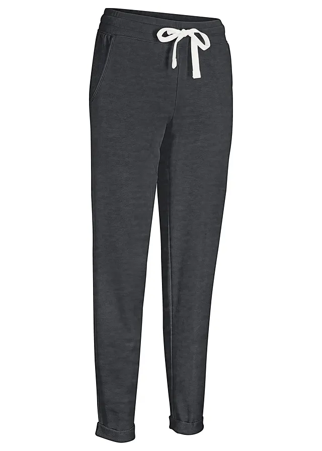 Sweatpants met strikkoordjes, regular • zwart mêlee • bonprix online shop