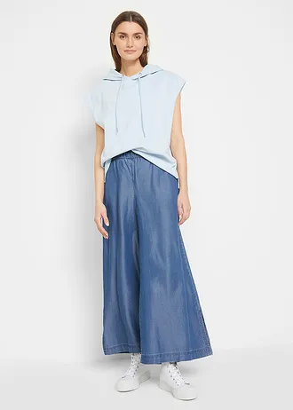 Soepelvallende palazzo jeans met splitten, 7/8 lengte, Kleur: blue stone