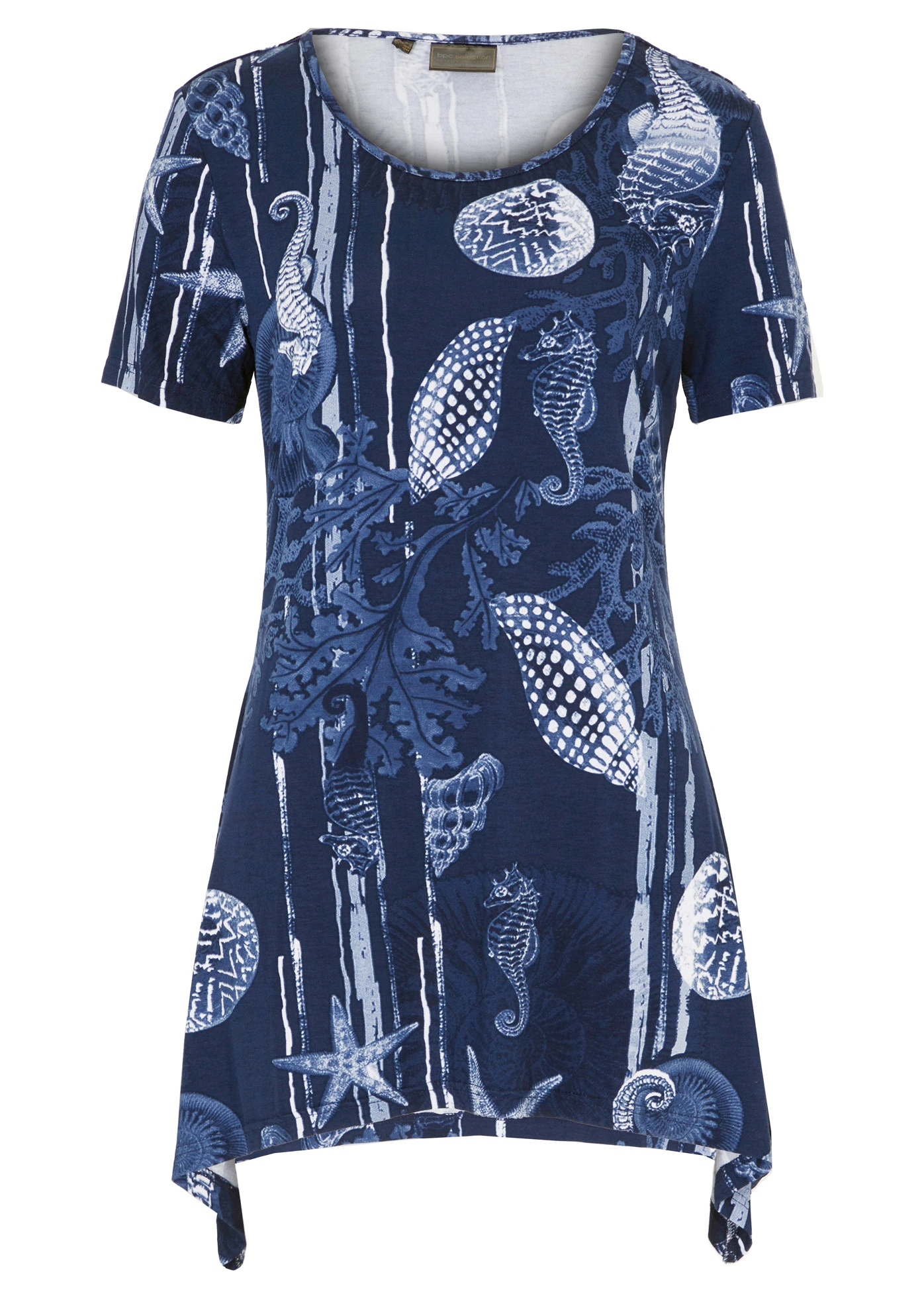 T-shirt long en viscose extensible • bleu foncé/blanc • Boutique bonprix