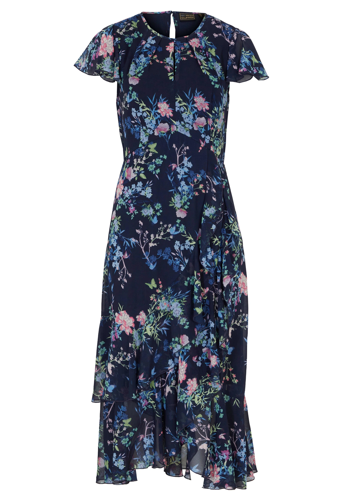 Chiffon jurk met vleugelmouwen • donkerblauw gebloemd • bonprix online shop