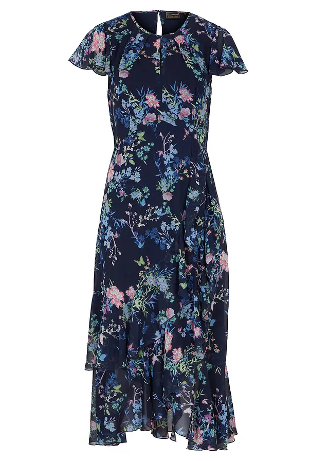 Robe en mousseline à manches papillon • bleu foncé floral • Boutique bonprix