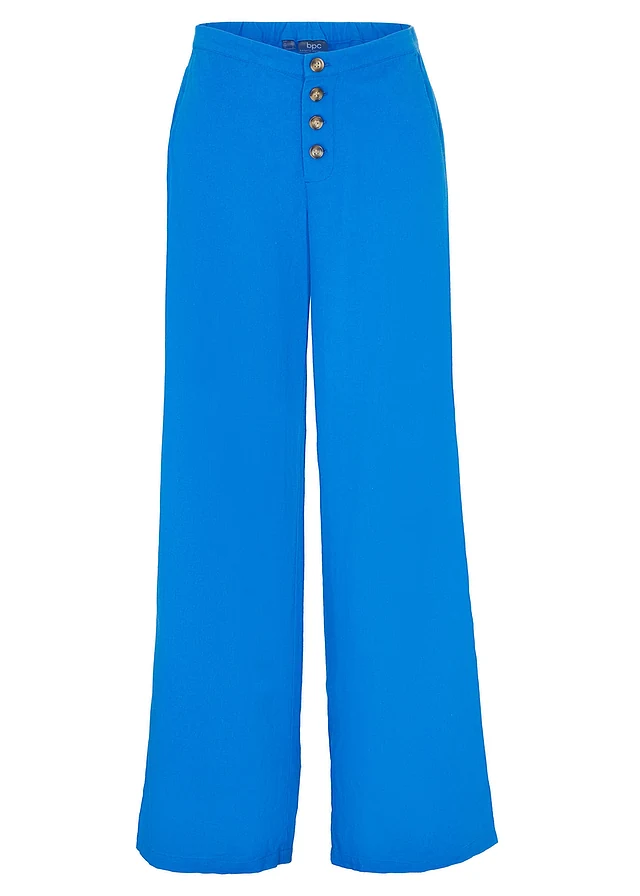 Pantalon palazzo en lin mélangé, long, Couleur: bleu azur
