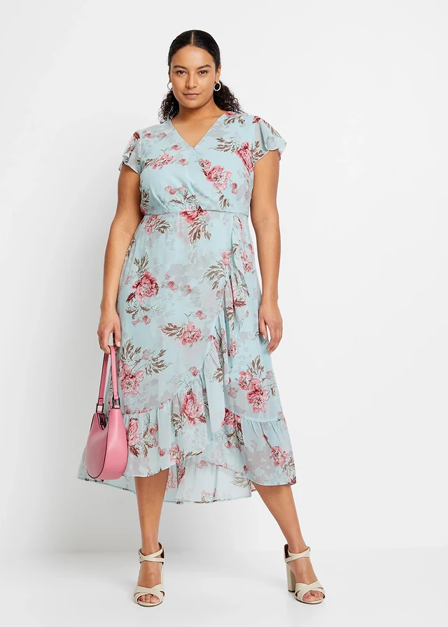 Robe en mousseline à volants, Couleur: bleu clair floral