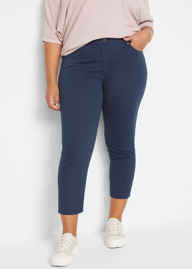 7/8 slim fit stretch broek, high waist, Kleur: donkerblauw