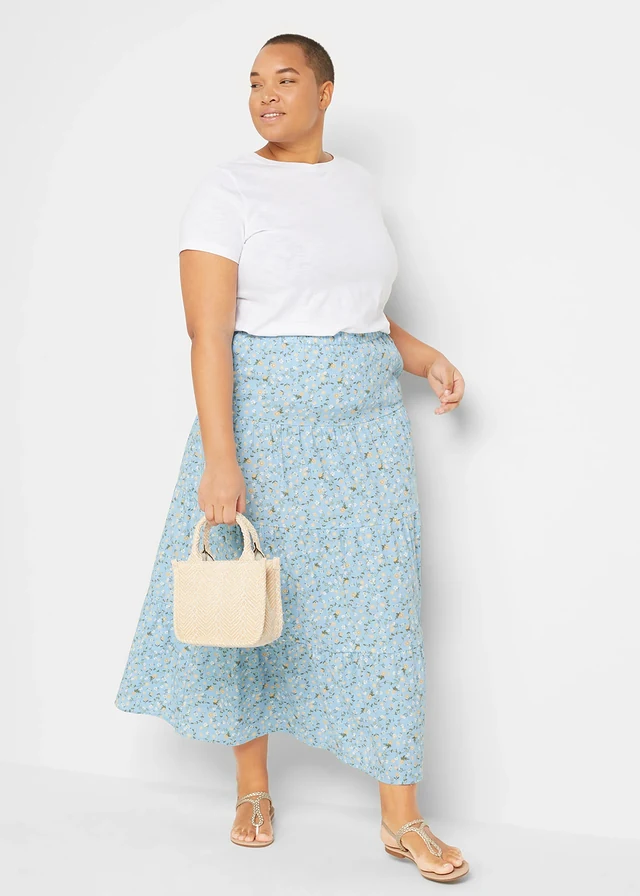 Maxi rok met volants, Kleur: lichtblauw gebloemd