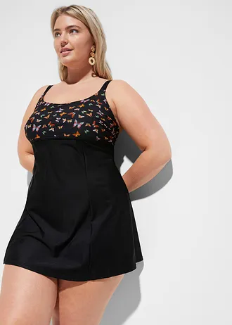 Stahovací koupací šaty s mírnou tvarovací funkcí, barva: černá