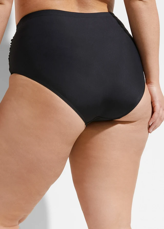 Licht corrigerend high waist bikinibroekje met plooien, Kleur: zwart