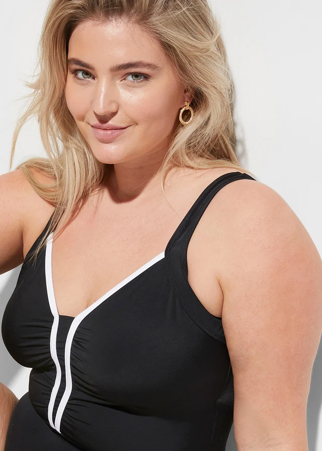 Maillot 1 pièce à passepoil, Couleur: noir / blanc