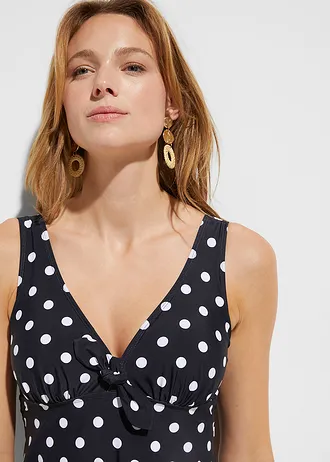 Plavkové šaty so širokými ramienkami, farba: čierna/biela bodkovaná