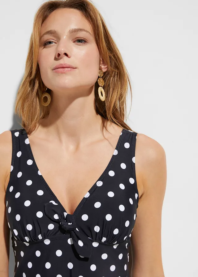 Badpakjurk met brede bandjes, Kleur: zwart-wit gestippeld