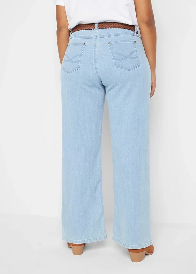 Strečové džíny Wide Leg, Mid Waist, barva: světle modrý denim used