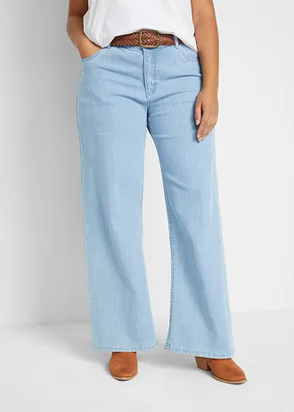 Wide leg stretch jeans mid waist, Kleur: lichtblauw denim used