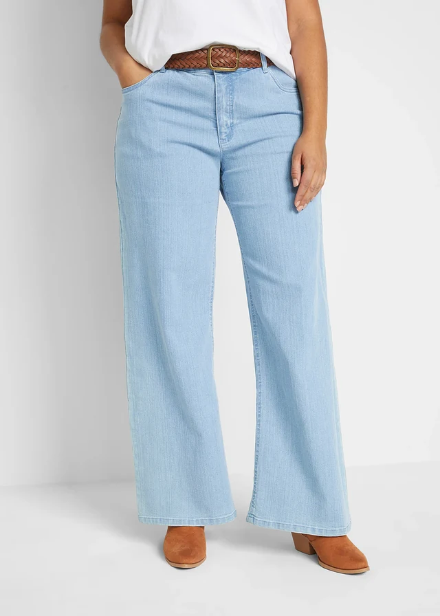 Strečové džíny Wide Leg, Mid Waist, barva: světle modrý denim used