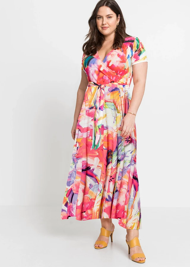 Maxi jurk, Kleur: pink-paars gebloemd