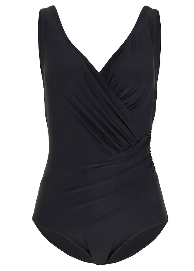 Maillot 1 pièce sculptant et croisé, maintien modéré, Couleur: noir