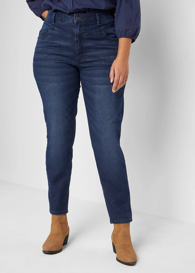 Skinny jeans, high waist, cropped, Kleur: donkerblauw denim used