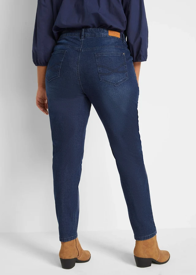 Skinny jeans, high waist, cropped, Kleur: donkerblauw denim used