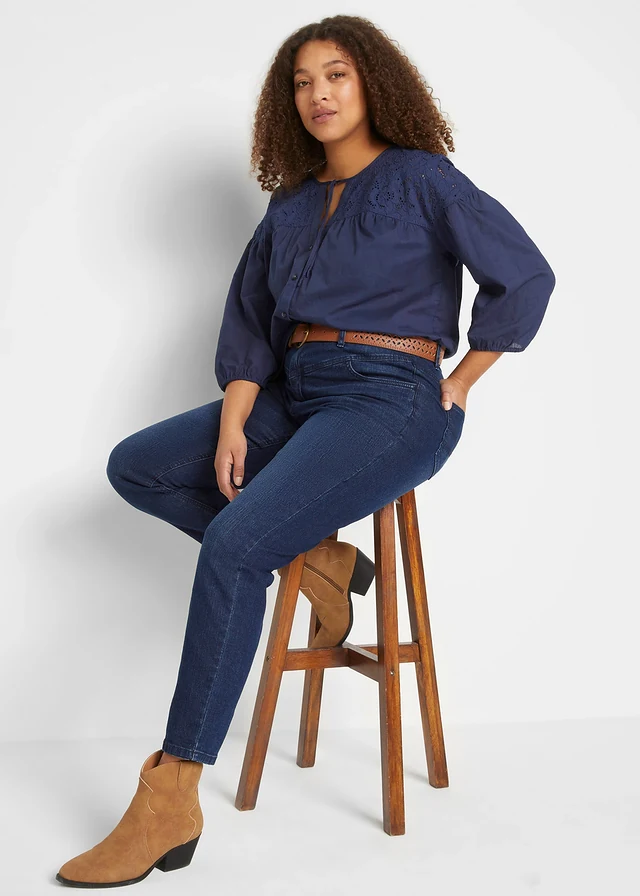 Jean skinny taille haute, raccourci, Couleur: bleu foncé denim used