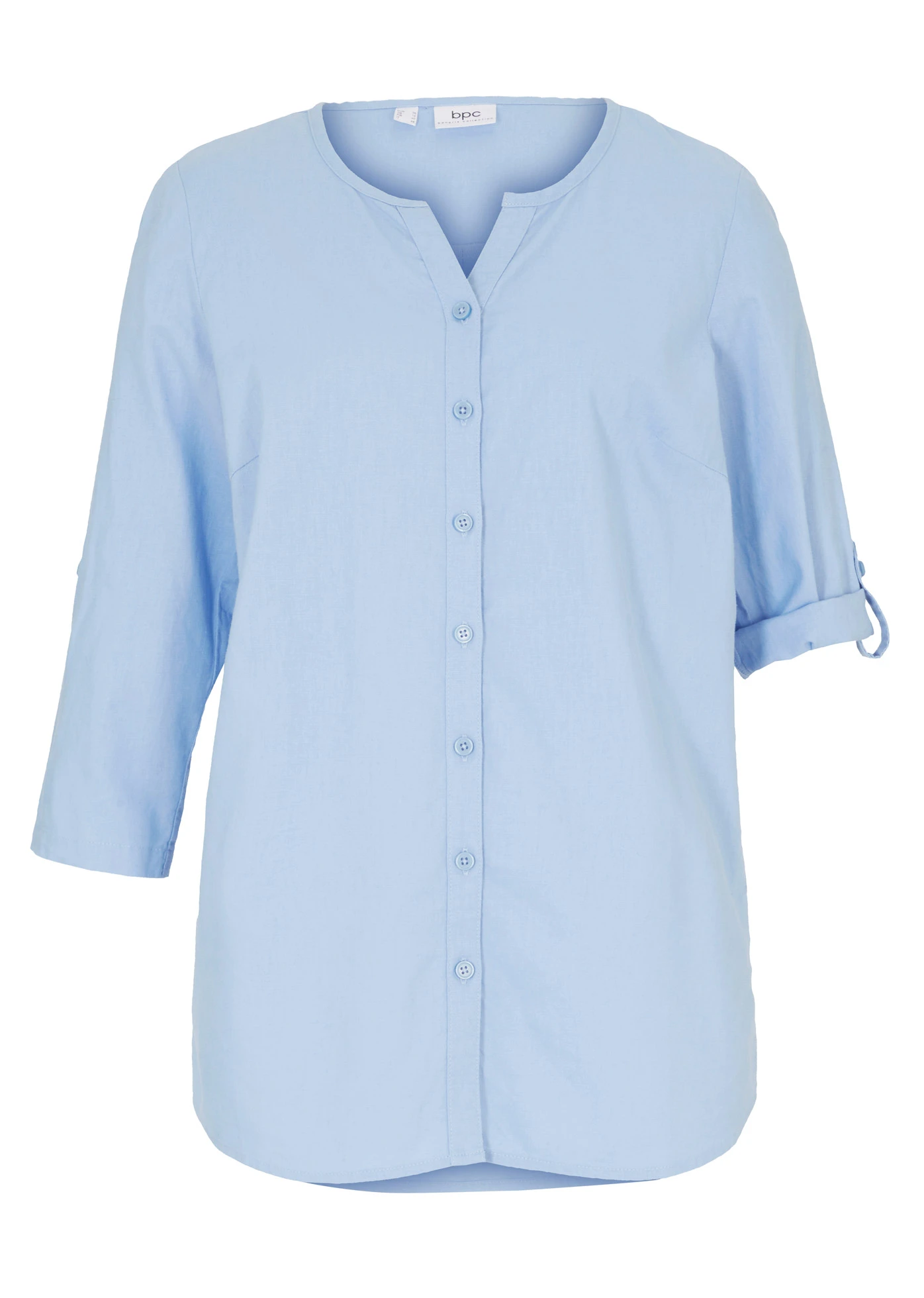 Bluză cu in, mâneci 3/4 • albastru perlat • magazin bonprix