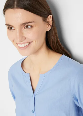 Bluză cu in, mâneci 3/4 • albastru perlat • magazin bonprix